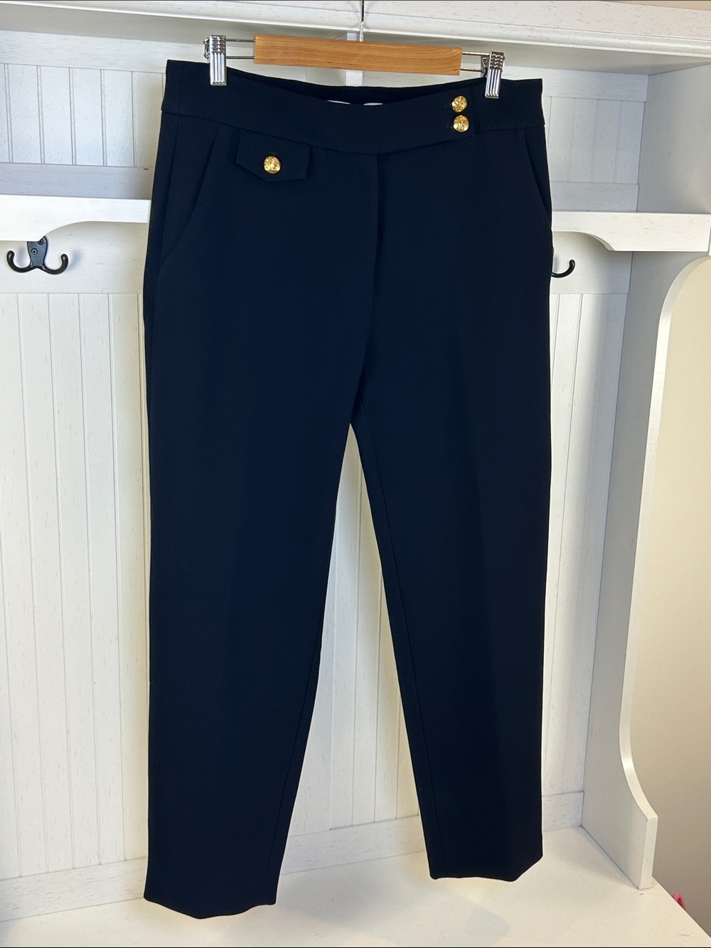 Veronica Beard Renzo Navy Gold Crest Button Sailor Pants